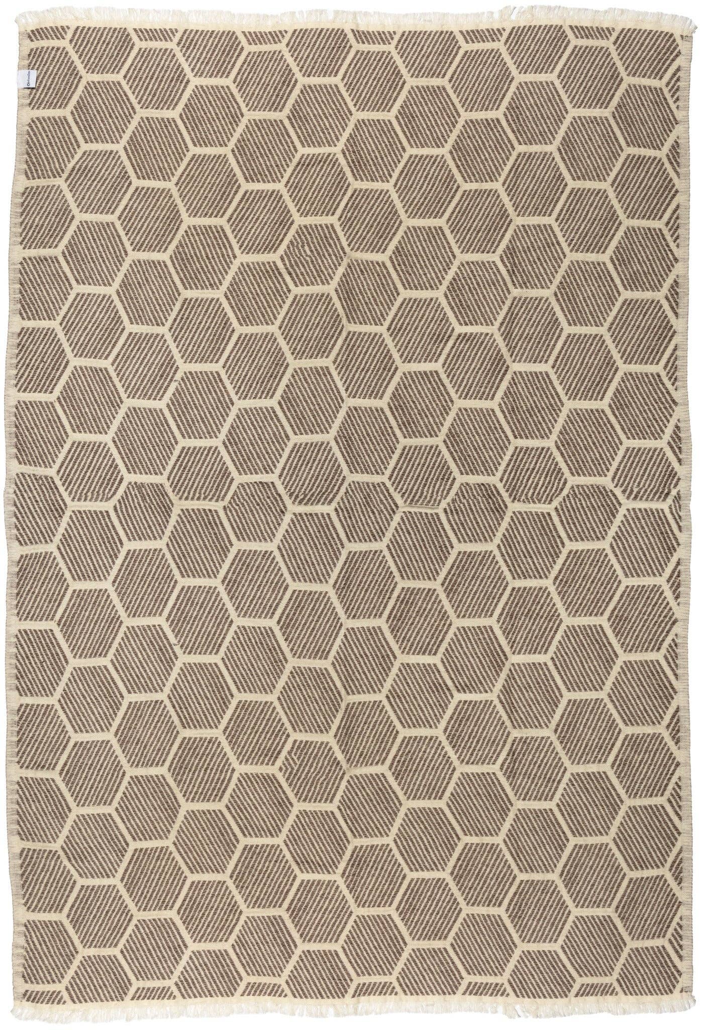 Hive Geometric Print Turkish Cotton Throw Blanket, Brown