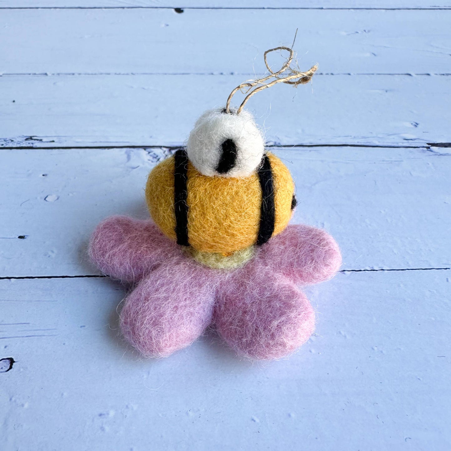 One Large Felt Bee On A Pink Flower (With Or Without String)