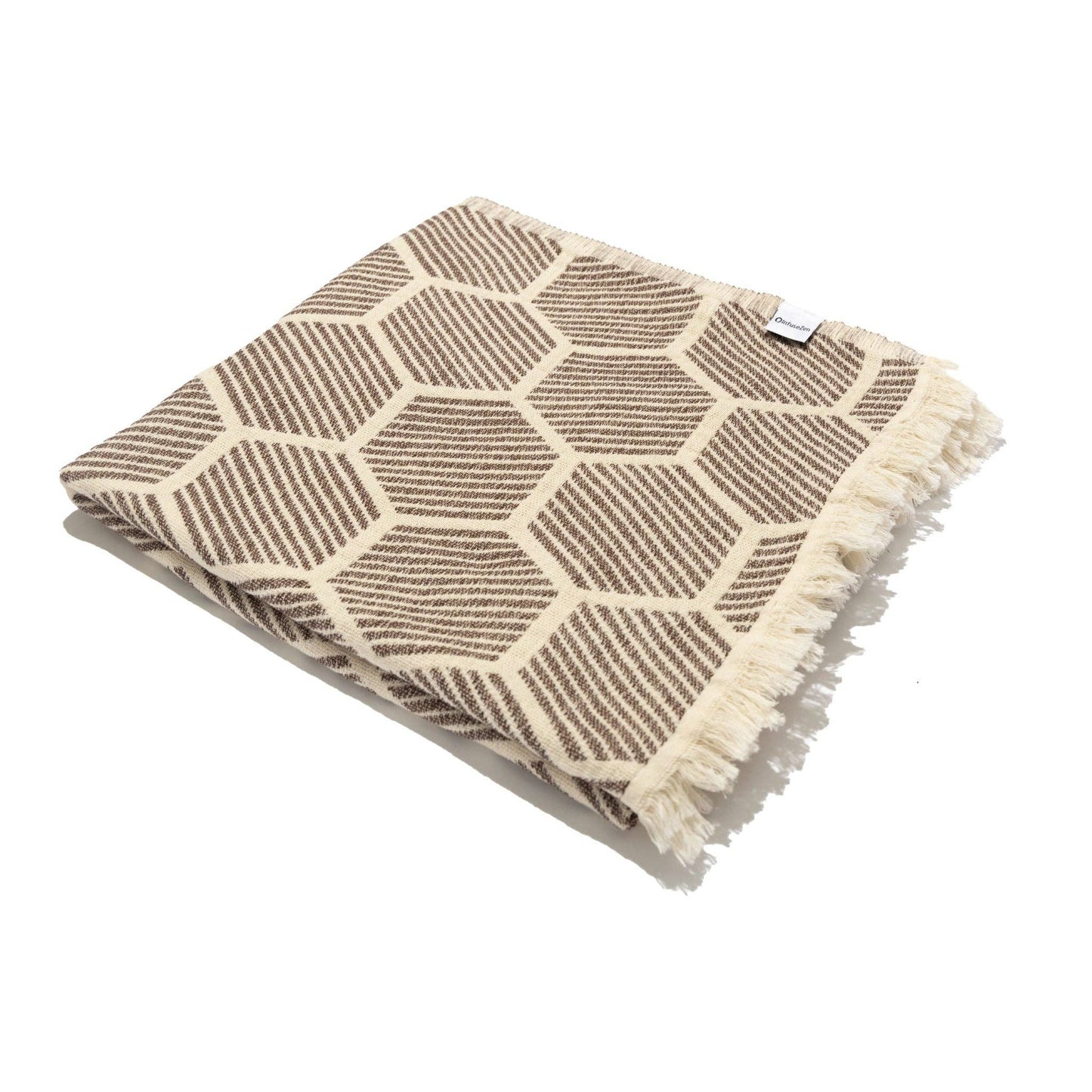 Hive Geometric Print Turkish Cotton Throw Blanket, Brown