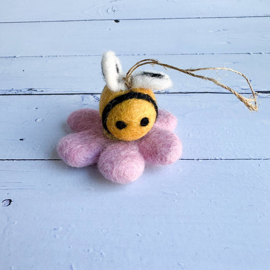 One Large Felt Bee On A Pink Flower (With Or Without String)