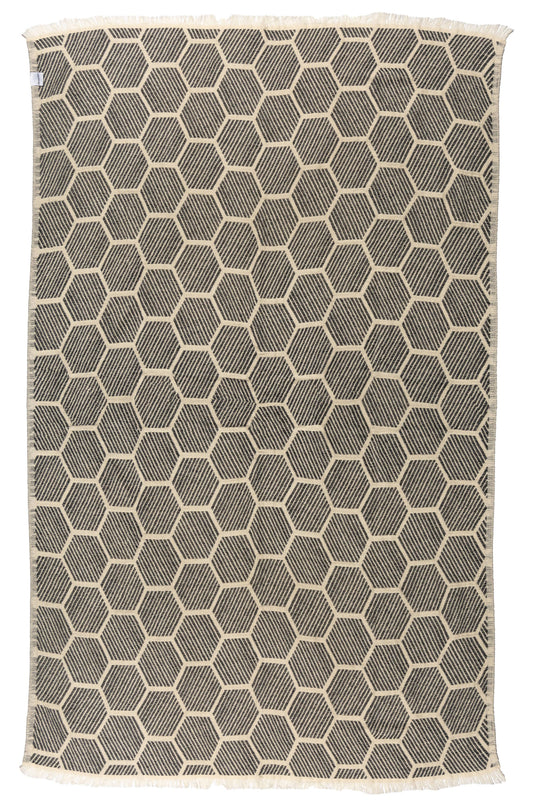 Hive Geometric Print Turkish Cotton Throw Blanket, Black