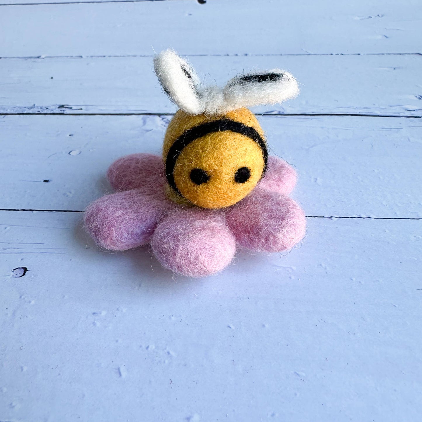 One Large Felt Bee On A Pink Flower (With Or Without String)