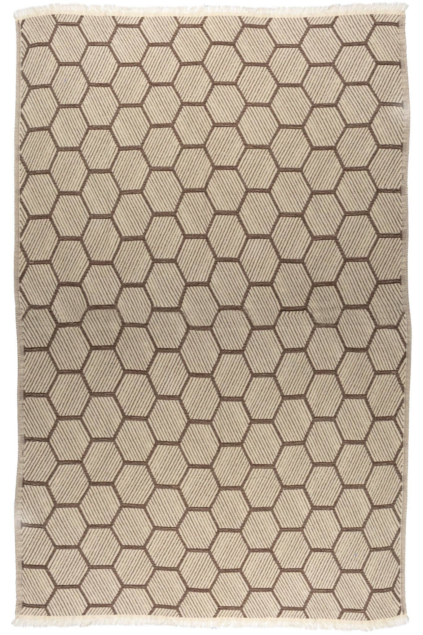Hive Geometric Print Turkish Cotton Throw Blanket, Brown