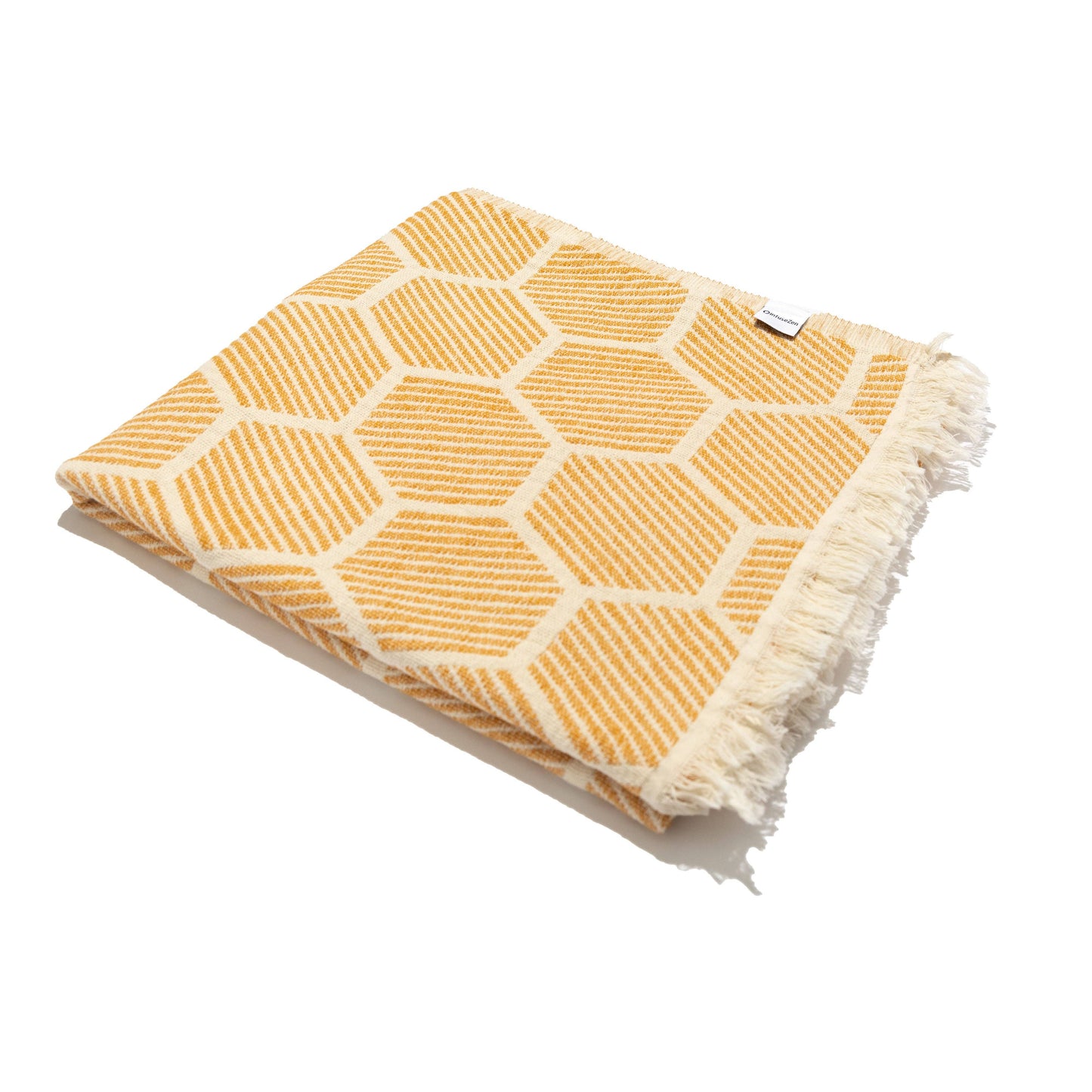 Hive Geometric Print Turkish Cotton Throw Blanket, Yellow