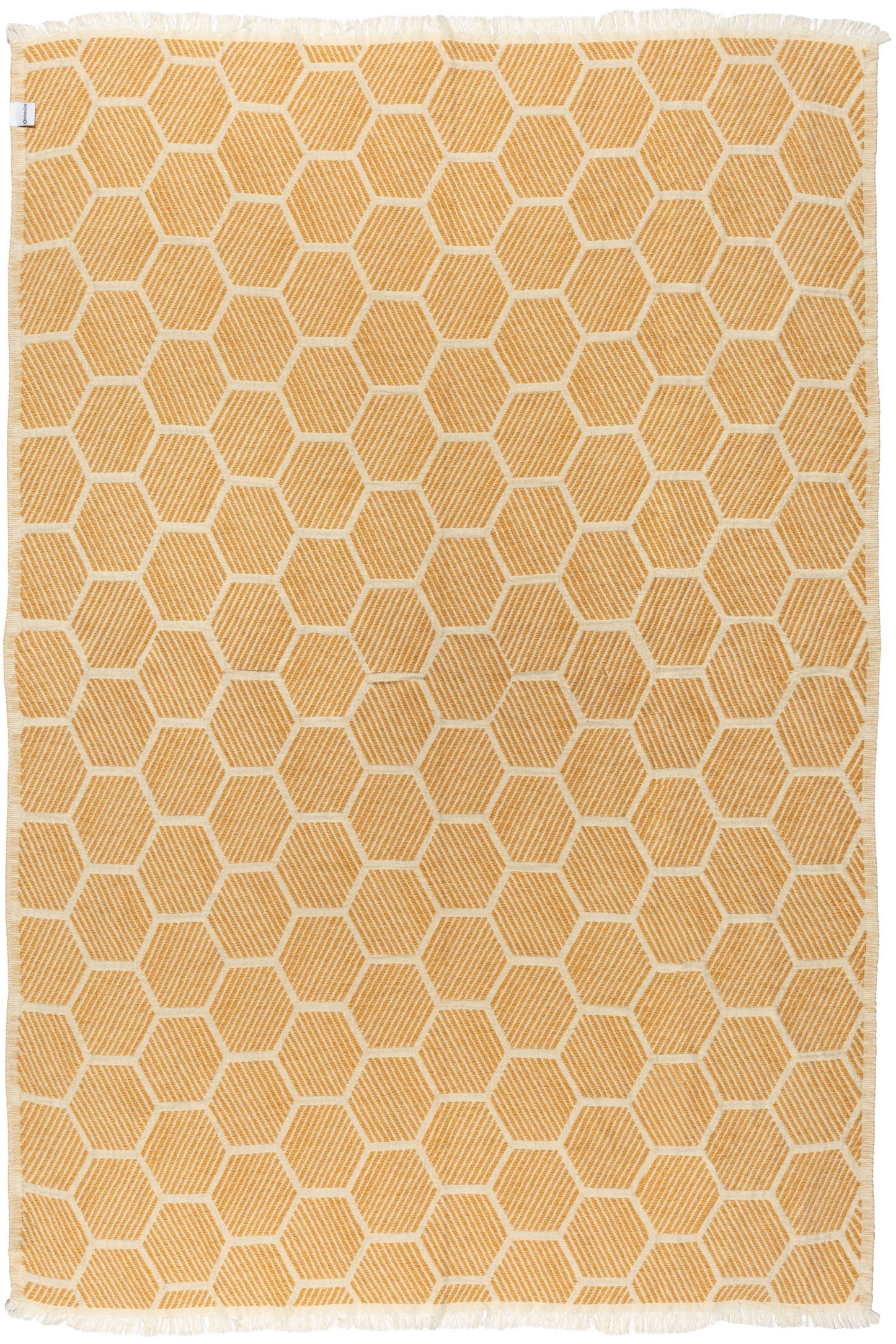 Hive Geometric Print Turkish Cotton Throw Blanket, Yellow
