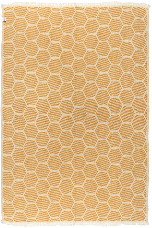 Hive Geometric Print Turkish Cotton Throw Blanket, Yellow