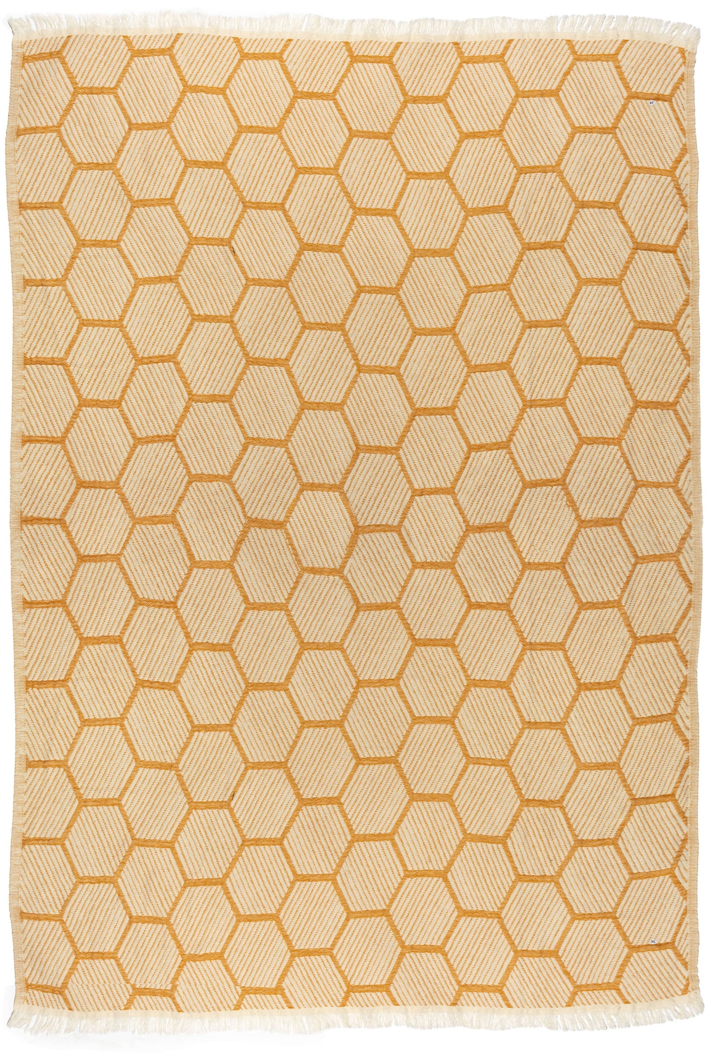 Hive Geometric Print Turkish Cotton Throw Blanket, Yellow
