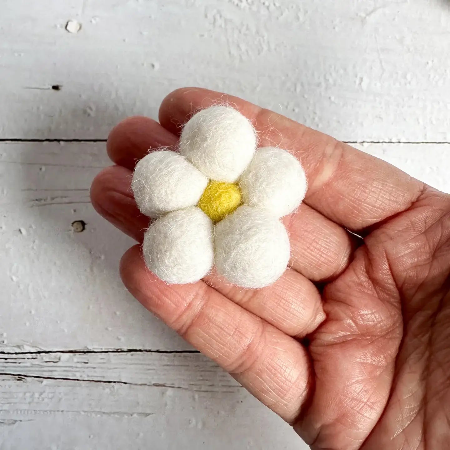 One White Mini Felt Ball Daisy Flower