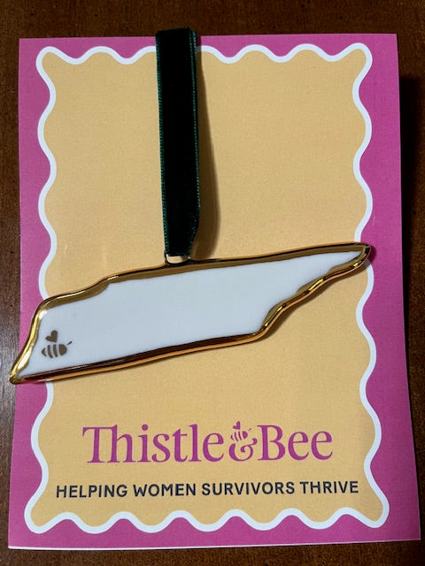 Handmade Ceramic TN Thistle and Bee Ornament