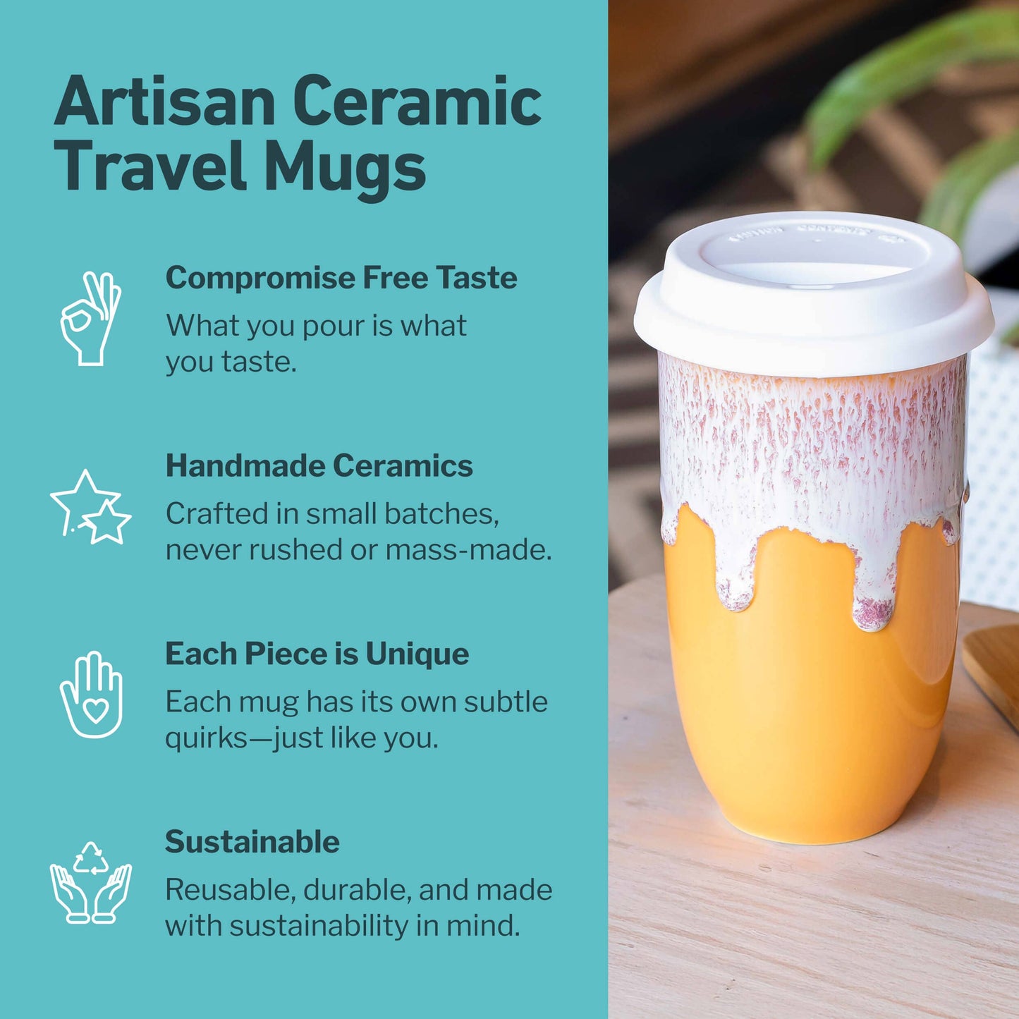 Ceramic Travel Mug – 16oz Golden Honey